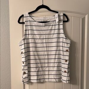 LOFT Women's Striped White and Black Top